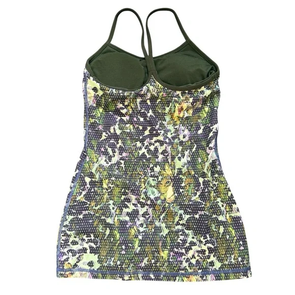 Lululemon Power Y Tank Top Women’s Sz 4 Green Floral Abstract Strappy Shelf Bra - Picture 3 of 8